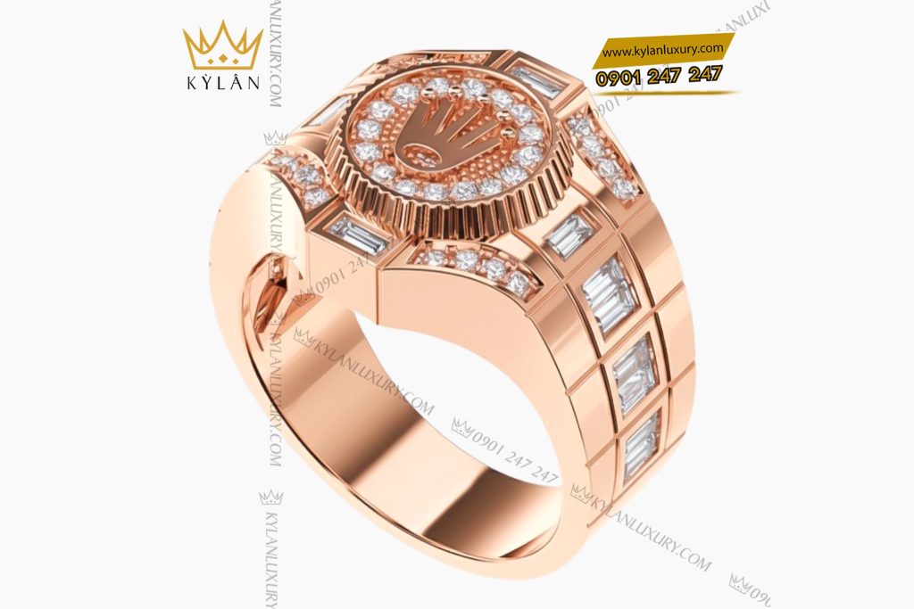 Kỳ Lân Luxury 3 81 Nhẫn Rolex vàng hồng nguyên khối Au750 đính kim cương