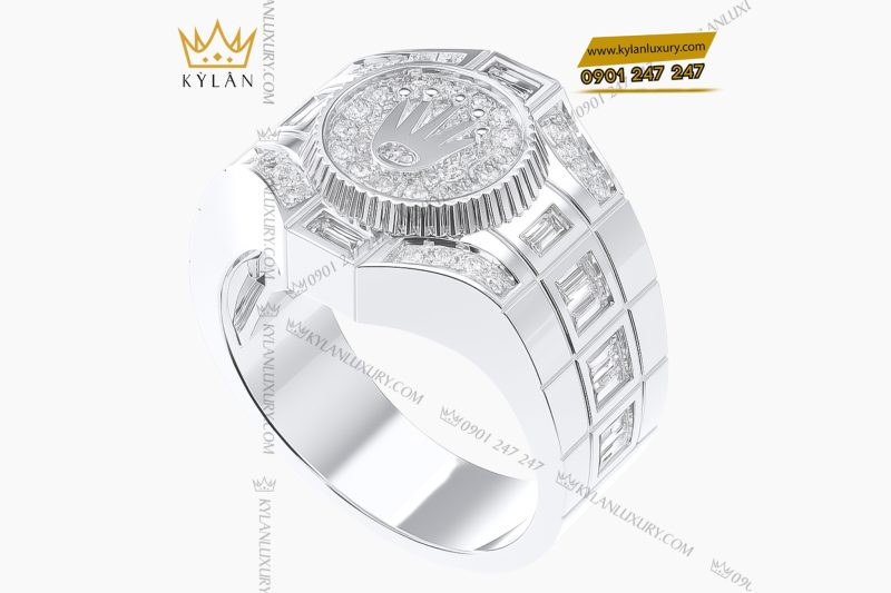 Nhẫn Rolex vàng trắng nguyên khối Au750 đính kim cương