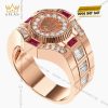 Nhẫn Rolex vàng hồng nguyên khối Au750 đính kim cương và đá ruby đỏ