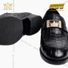 Giày nam da cá Alligator black đính logo vương miện vàng full kim cương