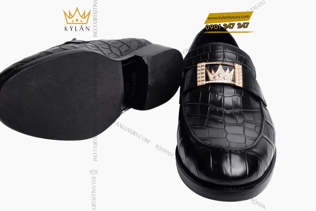 Giày nam da cá Alligator black đính logo vương miện vàng full kim cương 10 Kỳ Lân Luxury 4 100 Giày nam da cá Alligator black đính logo vương miện vàng full kim cương
