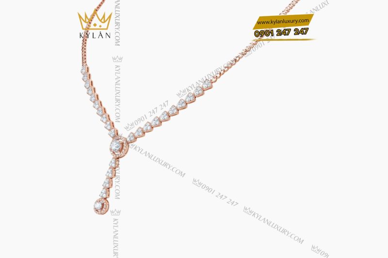 Dây chuyền vàng hồng nguyên khối Au750 đính kim cương