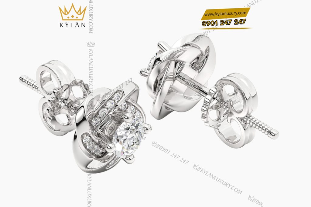 Bông tai vàng trắng Au750 đính kim cương 4 Bông tai vàng trắng Au750 đính kim cương