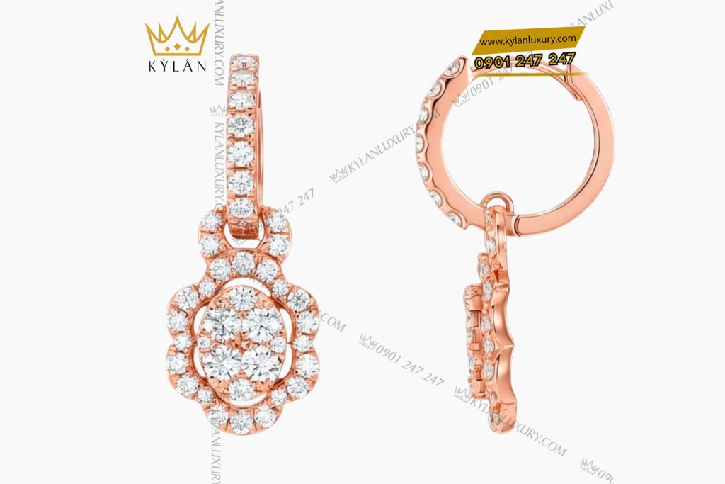 Bông tai vàng hồng Au750 đính kim cương 2 Bông tai vàng hồng Au750 đính kim cương