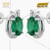 Bông tai vàng trắng Au750 đính kim cương và đá ngọc lục bảo