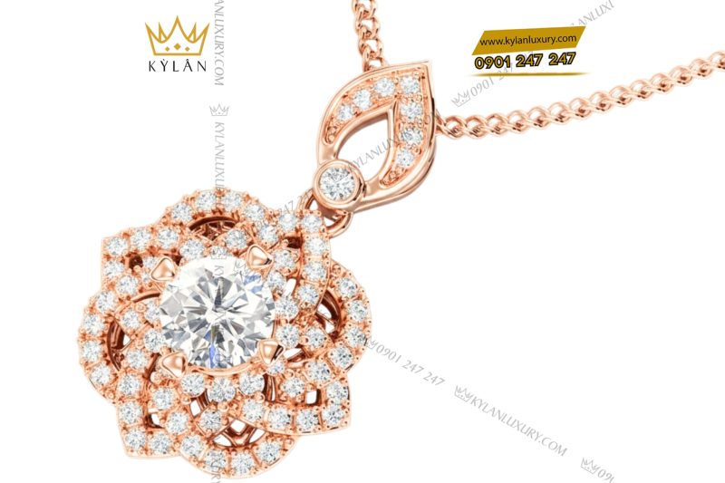 Dây chuyền vàng hồng Au750 đính kim cương