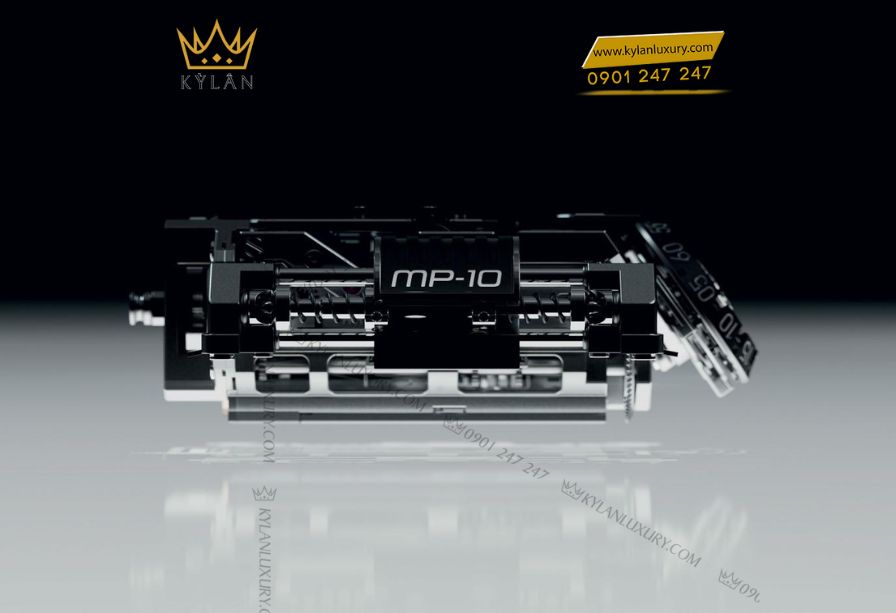 Hublot MP-10 Tourbillon Weight Energy System Sapphire 3 Chi tiết bộ máy HUB9013 tự động, hai thanh tạ tuyến tính và tourbillon nghiêng 35° của Hublot MP-10 Sapphire