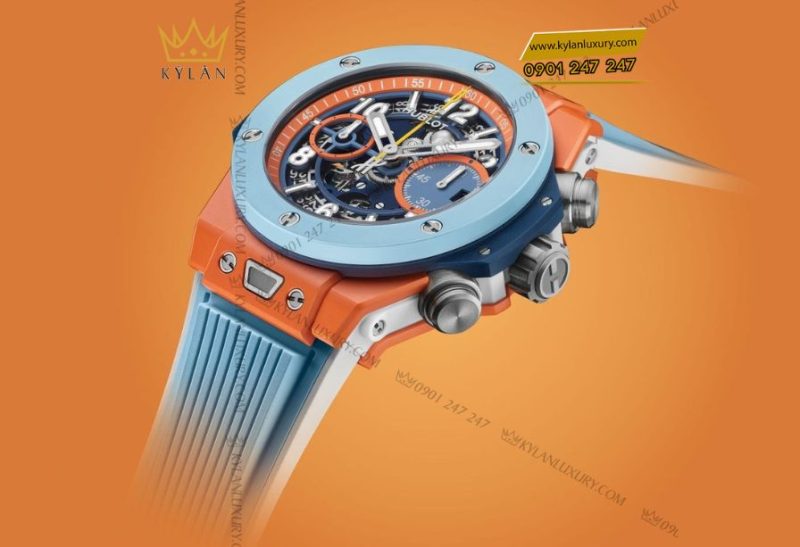 Mặt sau Hublot Big Bang Unico Summer 2025 với nắp sapphire trong suốt, bộ máy Unico hiển thị rõ nét