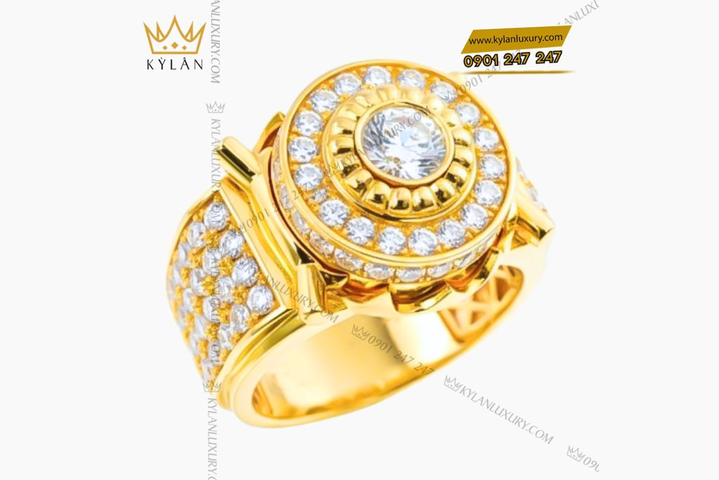 Nhẫn nam vàng vàng Au750 đính kim cương