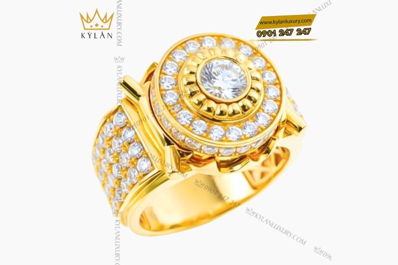 Nhẫn nam vàng vàng Au750 đính kim cương
