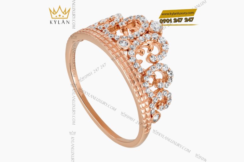 Nhẫn nữ vương miện vàng hồng Au750 đính kim cương