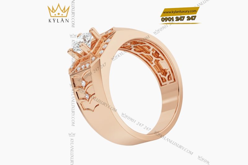 Nhẫn nam vàng hồng nguyên khối Au750 đính kim cương 