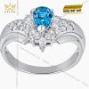 Nhẫn nữ vàng trắng Au750 đính kim cương và Sapphire xanh 