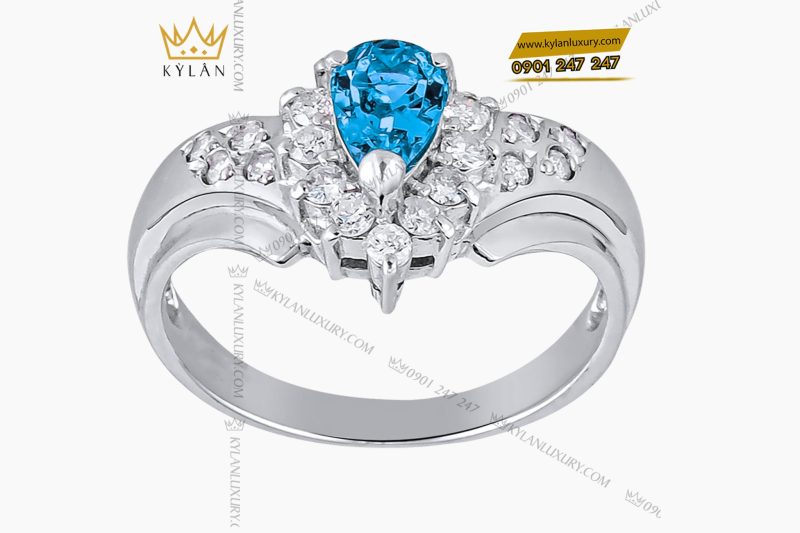 Nhẫn nữ vàng trắng Au750 đính kim cương và Sapphire xanh 