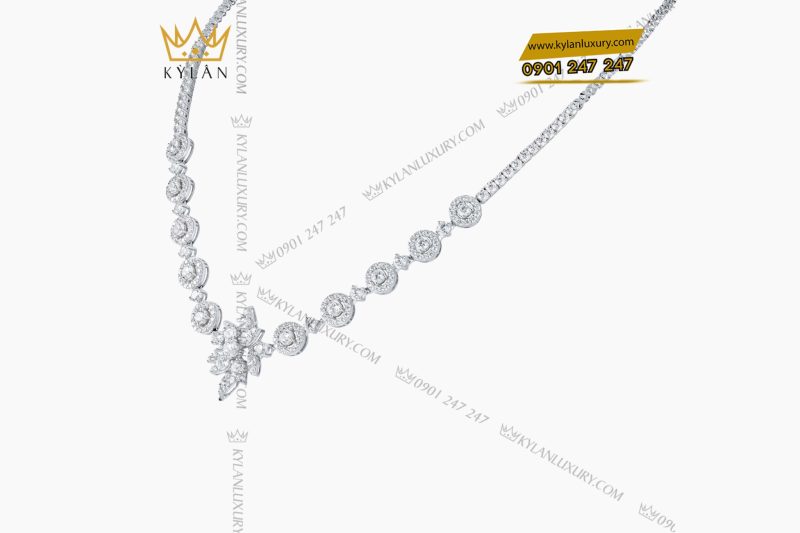 Dây chuyền kim cương vàng trắng nguyên khối Au750 