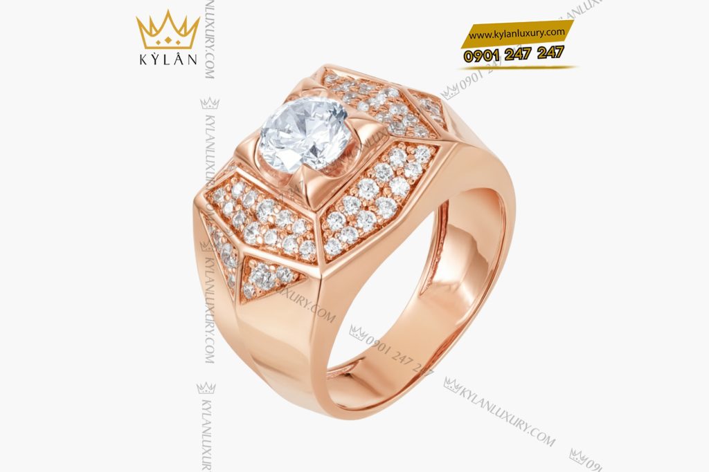 Kỳ Lân Luxury 4 2 Nhẫn nam vàng hồng nguyên khối Au750 đính kim cương 