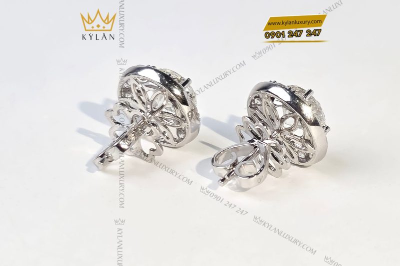 Cặp bông tai vàng trắng nguyên khối Au750 đính viên chủ kim cương 5ly4