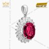 Mặt dây chuyền vàng trắng nguyên khối Au750 đính kim cương và đá ruby