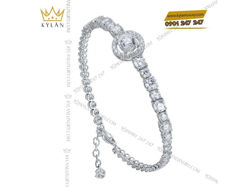 Lắc tay kim cương vàng trắng nguyên khối Au750 