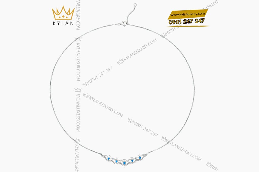 Dây chuyền vàng trắng nguyên khối Au750 đính kim cương và đá Topaz xanh