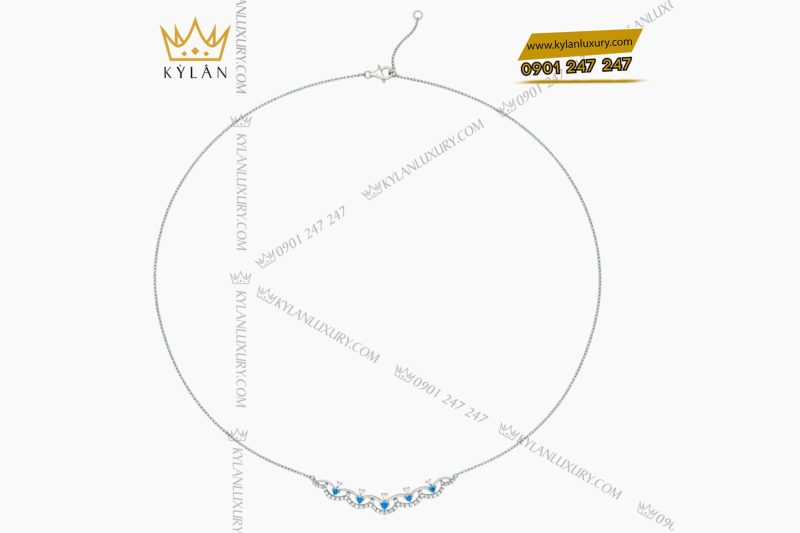 Dây chuyền vàng trắng nguyên khối Au750 đính kim cương và đá Topaz xanh