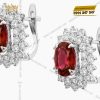 Bông tai vàng trắng Au750 đính kim cương và đá Ruby 