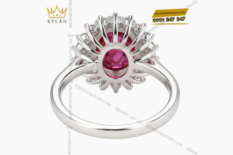 Nhẫn nữ vàng trắng nguyên khối Au750 đính kim cương và đá ruby