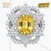 Nhẫn nữ vàng trắng nguyên khối Au750 đính kim cương và đá Sapphire vàng