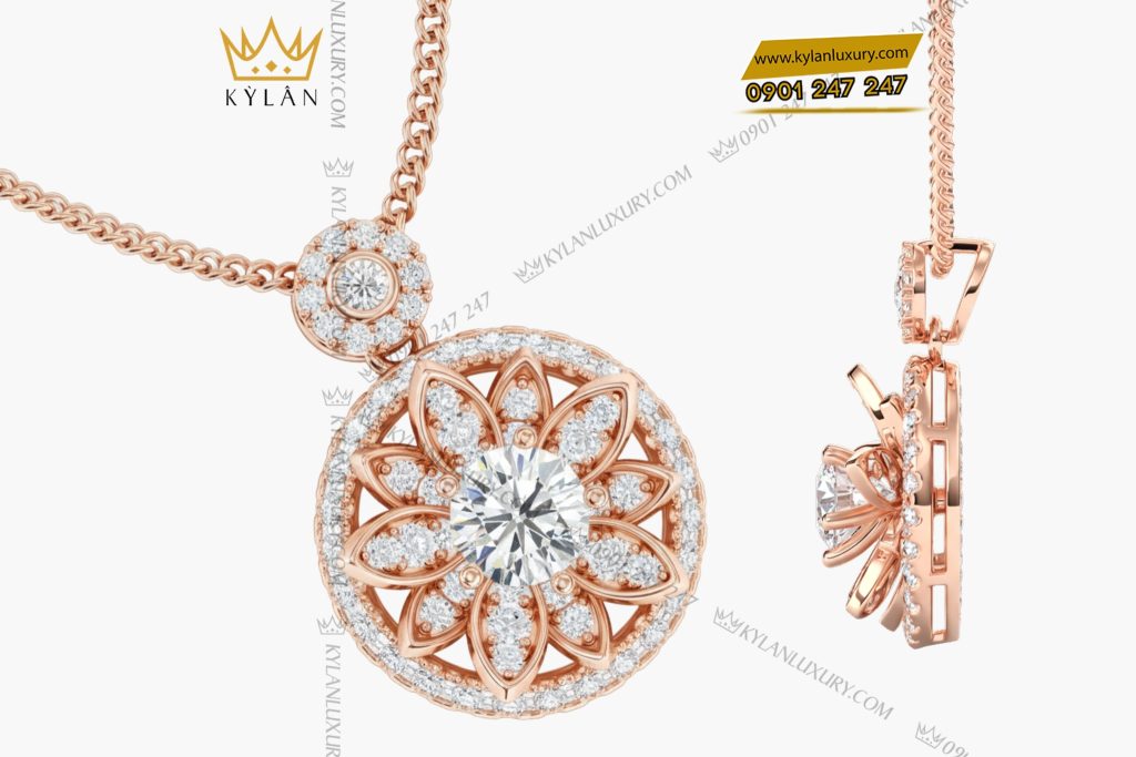 Kỳ Lân Luxury 4 4 Mặt dây chuyền vàng hồng nguyên khối Au750 đính kim cương 