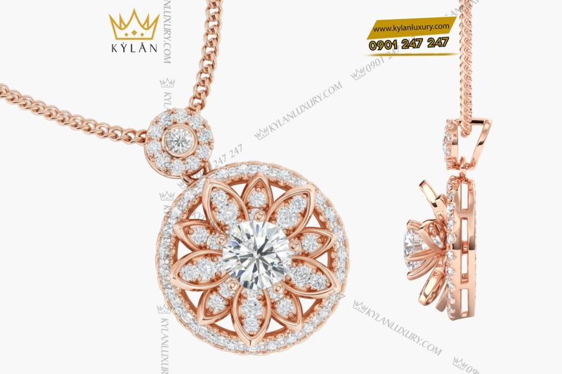 Mặt dây chuyền vàng hồng nguyên khối Au750 đính kim cương 