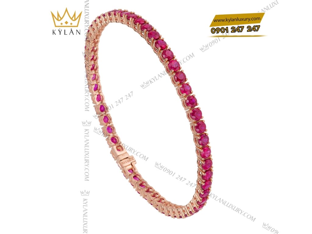 Lắc tay vàng hồng nguyên khối Au750 đính đá ruby