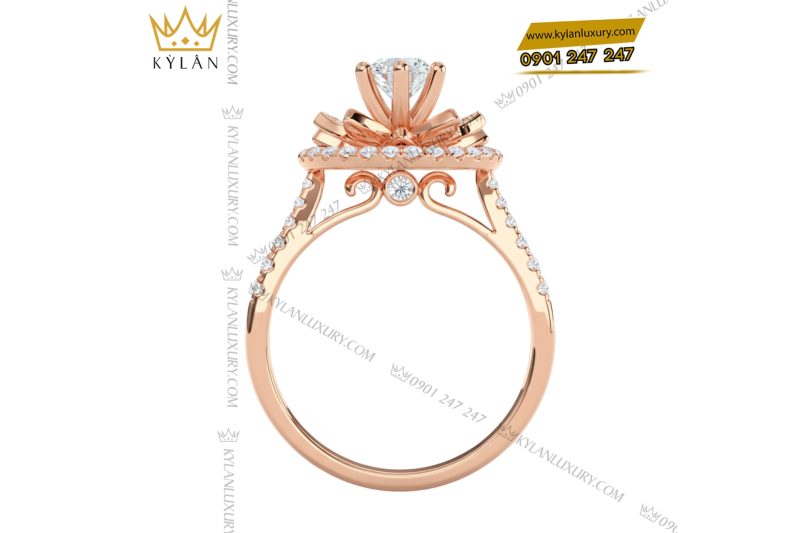 Nhẫn nữ vàng hồng nguyên khối Au750 đính kim cương 