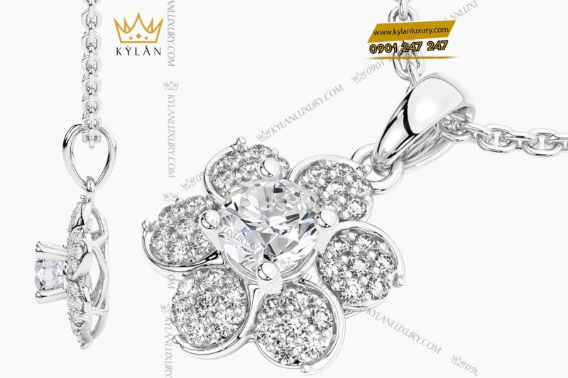 Dây chuyền Cánh Hoa Tuyết vàng Au750 đính kim cương