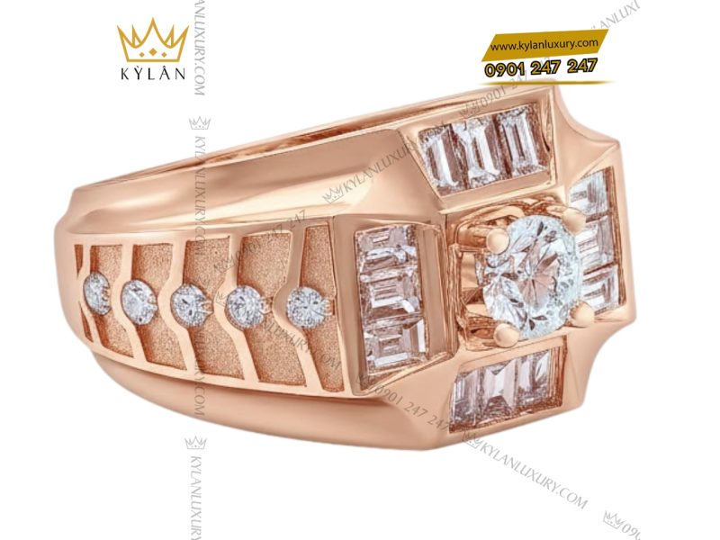 Nhẫn nam vàng hồng nguyên khối Au750 đính kim cương