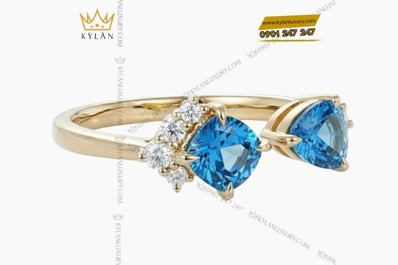 Nhẫn nữ vàng nguyên khối Au750 đính hai viên chủ đá Topaz
