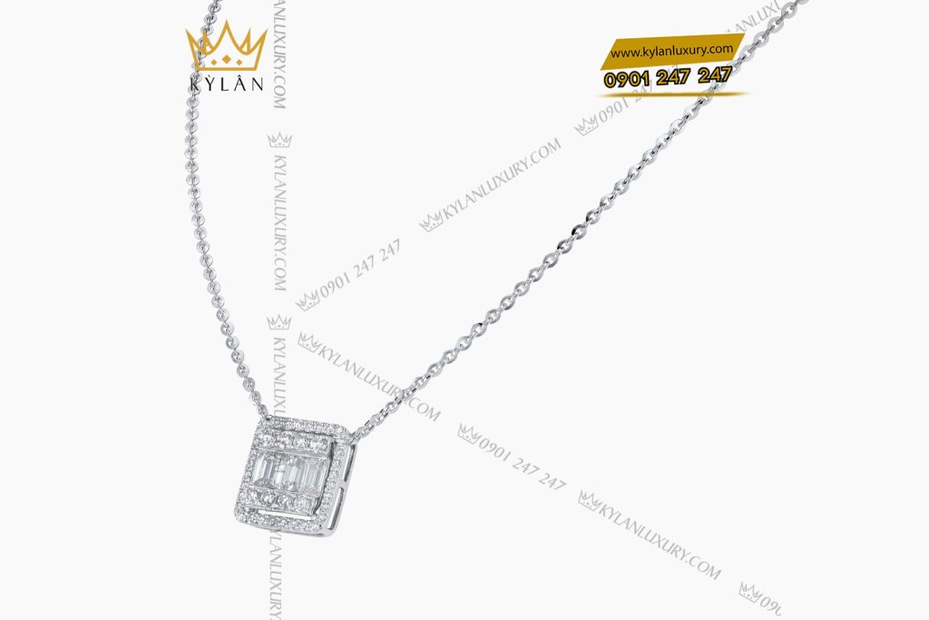 Dây chuyền vàng trắng nguyên khối Au750 đính kim cương baguette