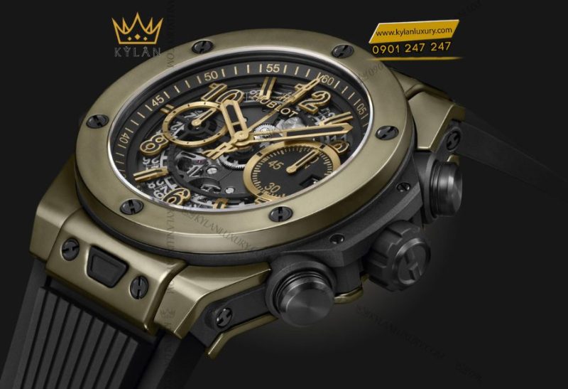 Vỏ Magic Gold độc quyền của Hublot Big Bang Unico Full Magic Gold 44mm kết hợp độ sáng sang trọng và khả năng chống trầy tuyệt đối, biểu tượng cho công nghệ tiên phong.