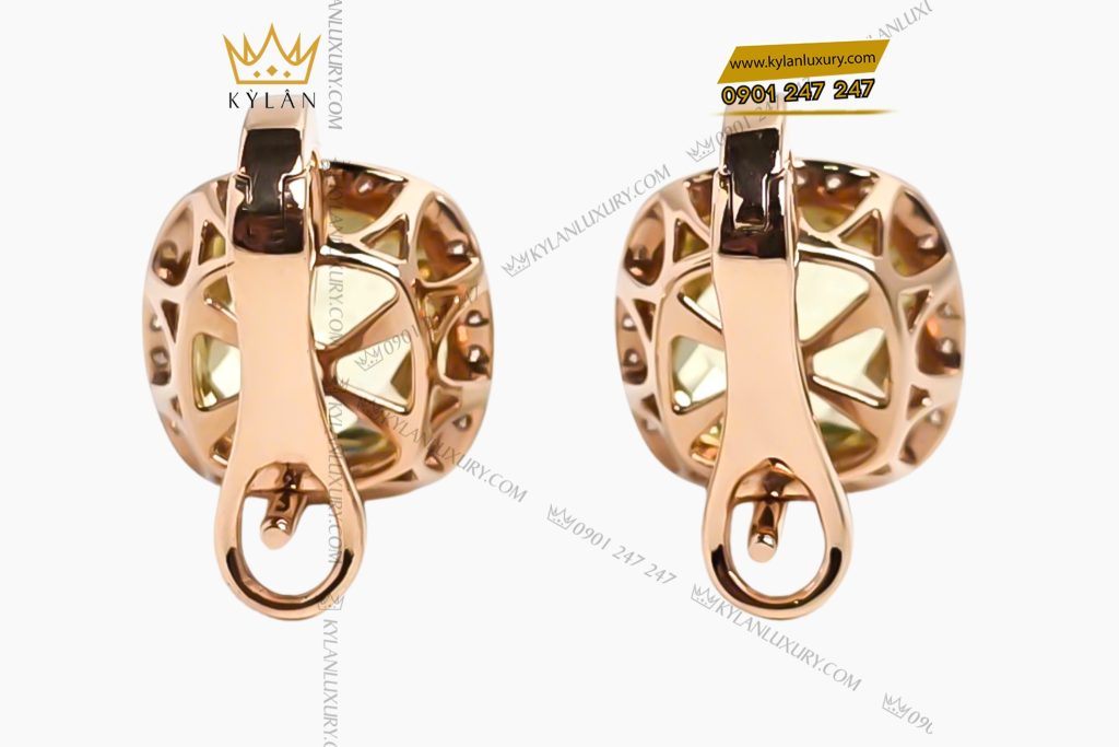 Bông tai vàng hồng Au750 đính đá thạch anh vàng 5 Bông tai vàng hồng nguyên khối Au750 đính đá thạch anh vàng