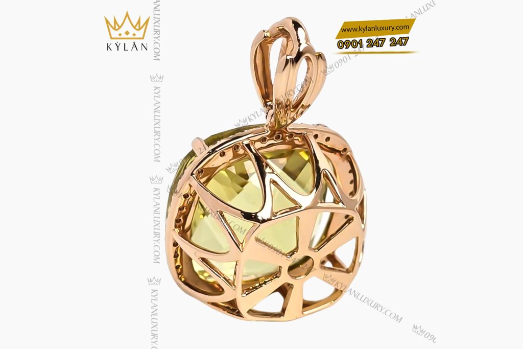 Mặt dây chuyền vàng hồng Au750 đính đá thạch anh vàng 4 Mặt dây chuyền vàng hồng nguyên khối Au750 đính đá thạch anh vàng