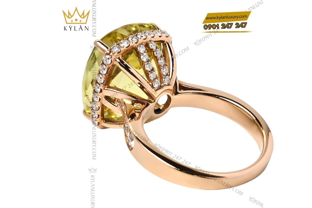 Kỳ Lân Luxury 4 69 Nhẫn vàng hồng nguyên khối Au750 đính đá thạch anh vàng