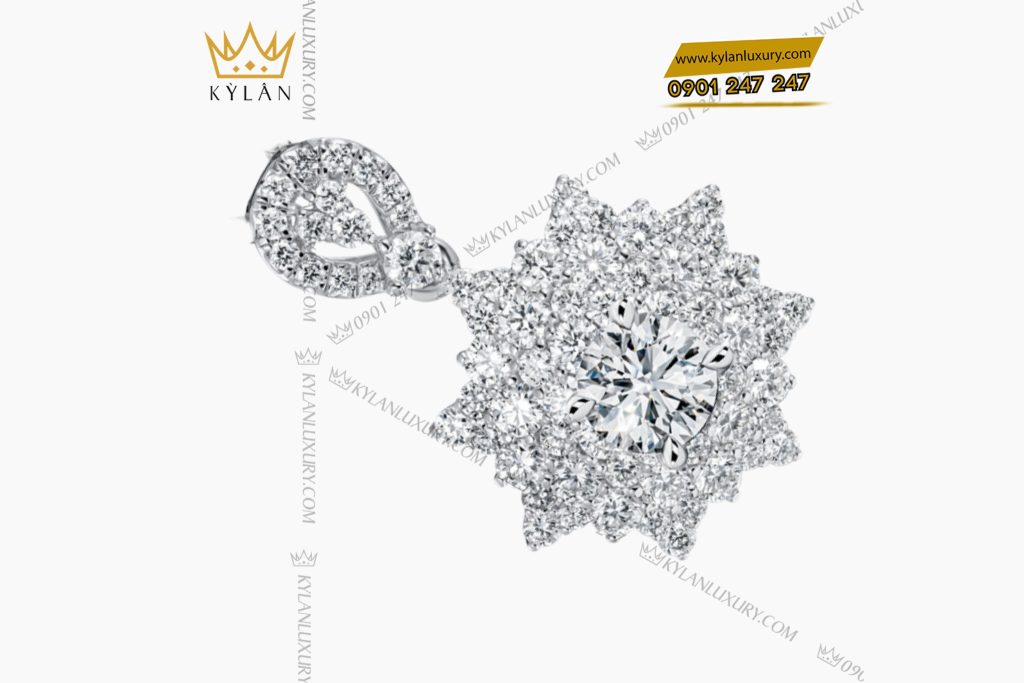 Kỳ Lân Luxury 4 73 Mặt dây chuyền kim cương vàng trắng nguyên khối Au750
