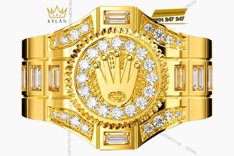 Nhẫn Rolex vàng nguyên khối Au750 đính kim cương