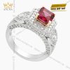 Nhẫn nữ vàng trắng nguyên khối Au750 đính viên chủ Sapphire đỏ