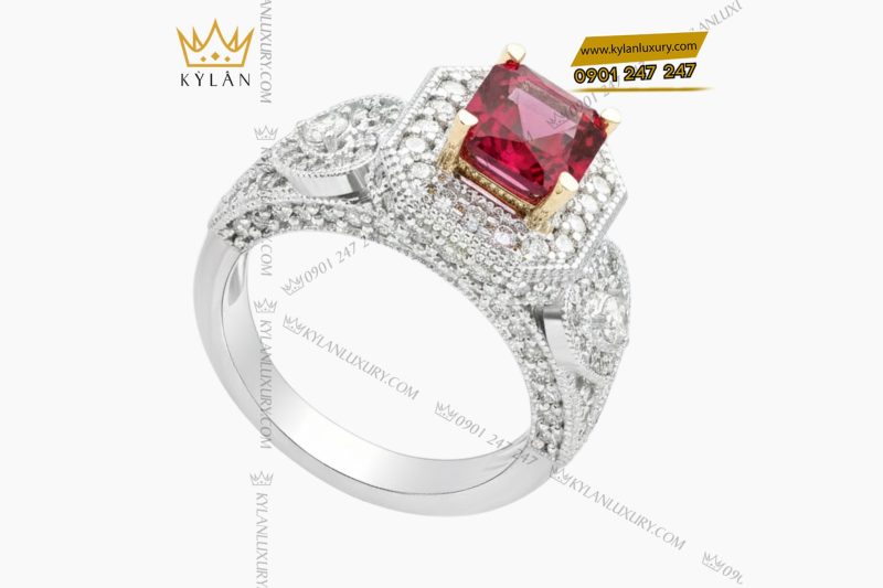 Nhẫn nữ vàng trắng nguyên khối Au750 đính viên chủ Sapphire đỏ