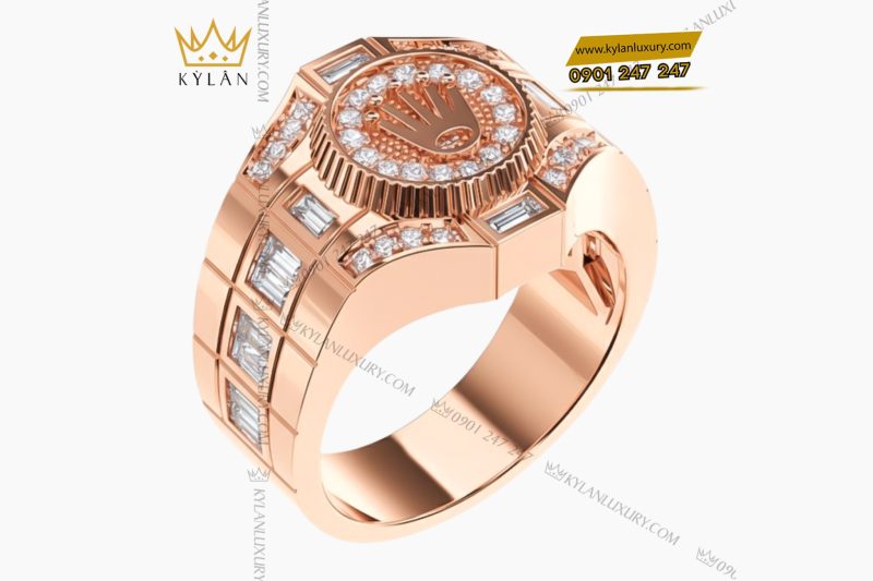 Nhẫn Rolex vàng hồng nguyên khối Au750 đính kim cương