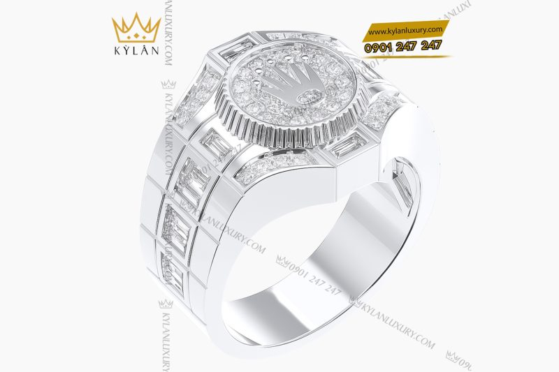 Nhẫn Rolex vàng trắng nguyên khối Au750 đính kim cương