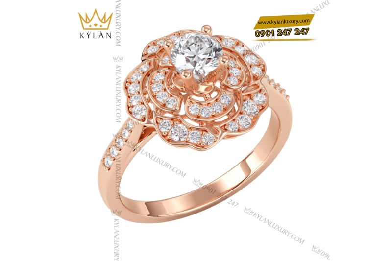 Nhẫn nữ vàng hồng nguyên khối Au750 đính kim cương 