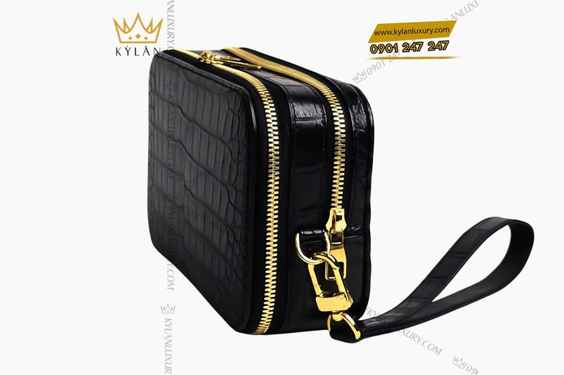 Túi Clutch Da Cá Alligator Black