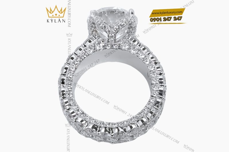 Nhẫn nữ vàng trắng nguyên khối Au750 đính viên kim cương chủ 10ly4