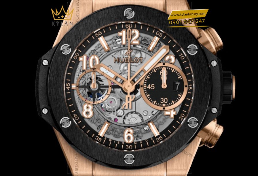 Hublot Big Bang Unico King Gold Ceramic 42mm – đồng hồ vàng hồng và gốm đen sang trọng với thiết kế cơ học tinh xảo.